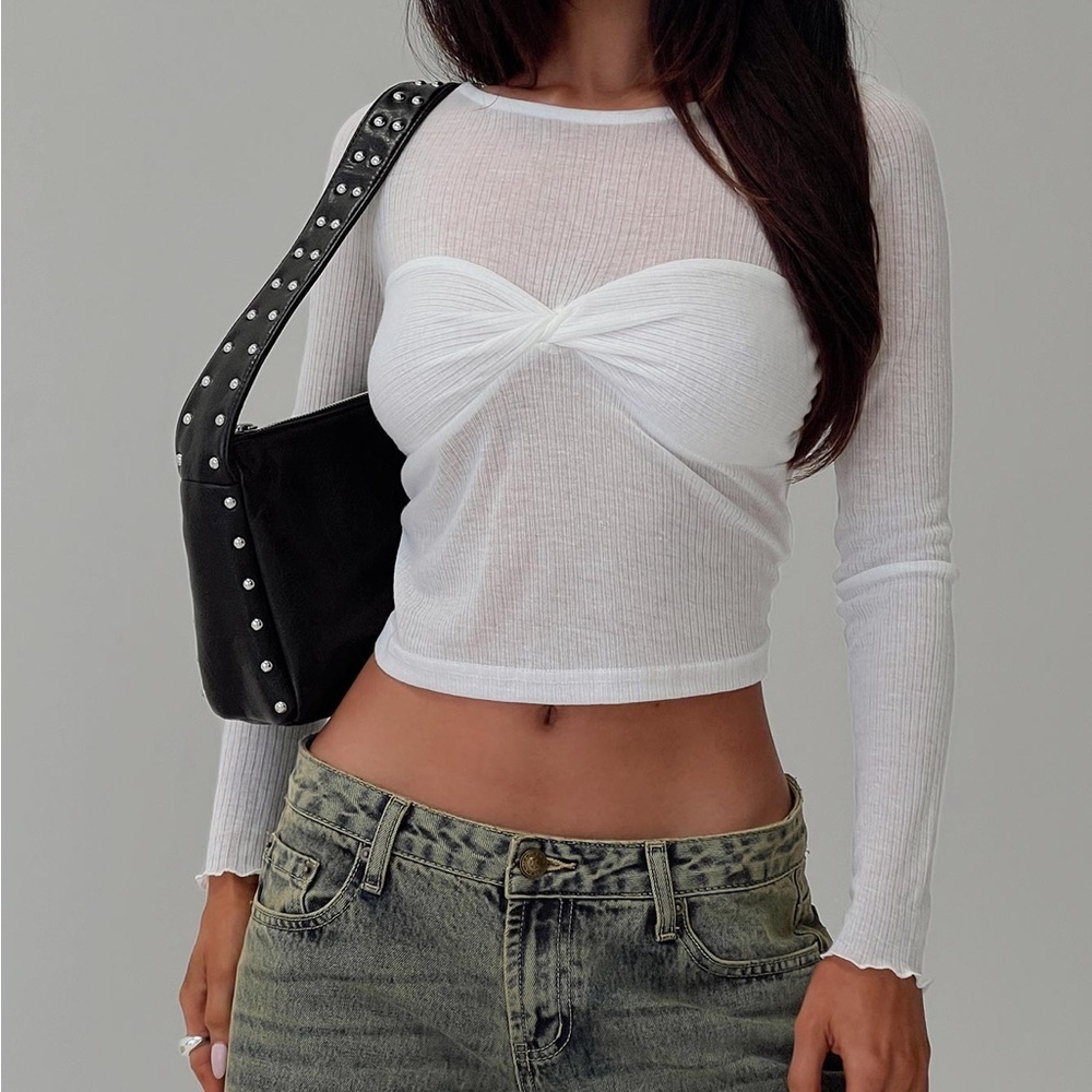 Princess Polly Sheer White Long Sleeve Top